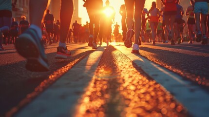 Walkathon or marathon participants crossing the finish line