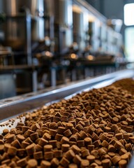 Fototapeta premium Factory of dog or cat feed dry food production of combined pelleted animal feed, Manufacturing Equipment, Pet Food Industry, AI Generative