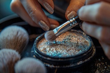 a close up of a person using a brush on a powder