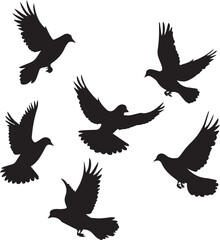 set of silhouettes of birds in flight, vector