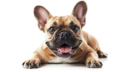 Obraz premium A French Bulldog with a playful expression, isolated on a white background.