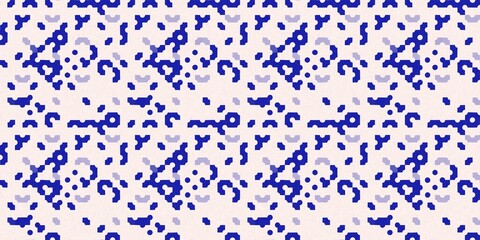 Faded electric blue glitch geo washed effect seamless border. Indigo dye grungy blotched distress abstract ribbon texture repeat. 