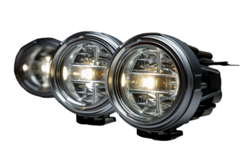 Two Bright LED Lights Focused on the Open Road on a Clear PNG or White Background.