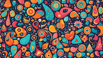 Fototapeta premium Whimsical abstract pattern with playful shapes and bright colors, cheerful background