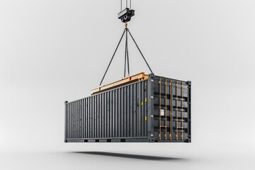 A Crane Lifting a Shipping Container Against a Minimalist Background
