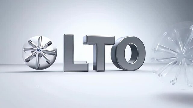 LTO logo on a background of snowflakes. Concept: technology advertising, winter theme, IT industry.
