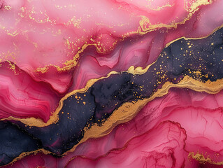 Chocolate cake covered with berries and gold.