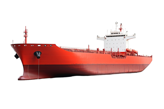 A Crimson Vessel Navigates Calm Waters on a Clear PNG or White Background.