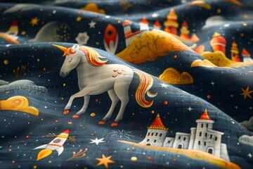 Children's unicorn, soft fabric, sewn blanket. Generative AI