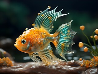 Illustration of cartoonist fish in aquarium