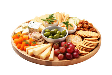 A Festive Gathering of Flavors on a Wooden Platter on a Clear PNG or White Background.