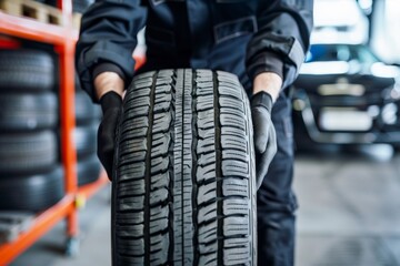 close-up of a man's hand with car tires. Beautiful simple AI generated image in 4K, unique.
