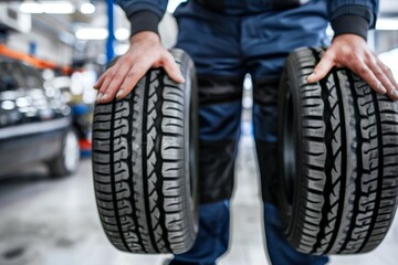close-up of a man's hand with car tires. Beautiful simple AI generated image in 4K, unique.