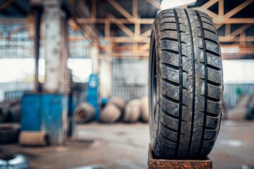 Close - up view of a mechanic at work, changing tires and wheels in a service center. Generative AI. Beautiful simple AI generated image in 4K, unique.