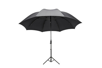 A Black Umbrella Stands Tall Against a White Background on a Clear PNG or White Background.