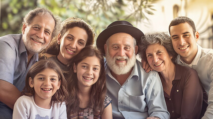 Fototapeta premium The joyful multi-generational family portrait outdoors with happy grandparents, kids, and siblings concept
