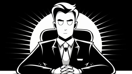 Illustration of a business silhouette against an office backdrop.