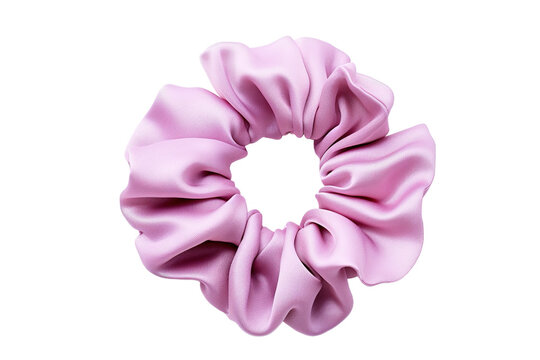 A Soft, Lilac Satin Scrunchie for Hair, Ready to Be Worn on a Clear PNG or White Background. - Powered by Adobe
