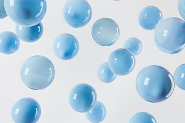 Abstract image of floating blue bubbles against a white background, creating a whimsical and airy feel