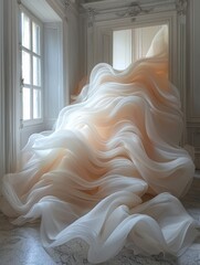 Luminous Abstract Wave Fabric Art with Soft Gradient Colors