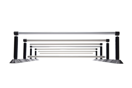 A Row of Silver Bars Aligned on Triangular Bases on a Clear PNG or White Background.