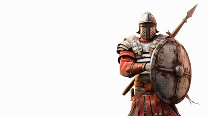 Detailed illustration of an ancient Roman soldier in full armor on a white background, perfect for historical reenactment concepts.