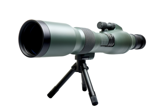 A Spotting Scope Ready For Wildlife Viewing On A Sunny Day on a Clear PNG or White Background.