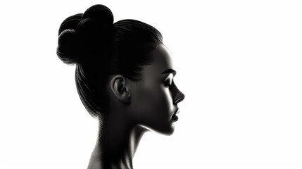 Elegant silhouette of a young woman with striking black and white hairdo. © ChimE