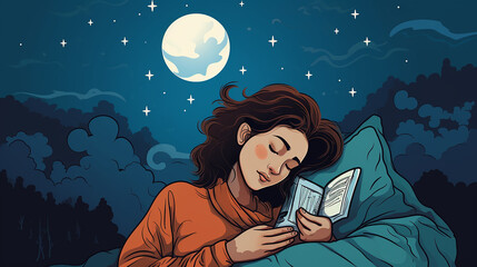 Cartoon of Person Holding Sleep Aid Device for Better Rest and Anxiety Relief | Calm and Relaxation Illustration.