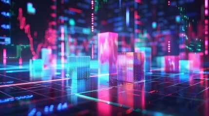 Obraz premium Abstract 3D Neon Digital City