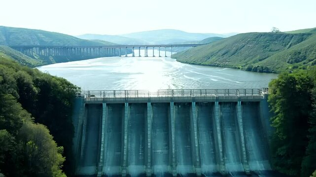 River Water Dam Structure. Industry Reservoir for Renewable and Sustainable Energy Technology