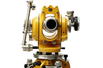 A Yellow Theodolite Poised for Precise Measurement on a Clear PNG or White Background.