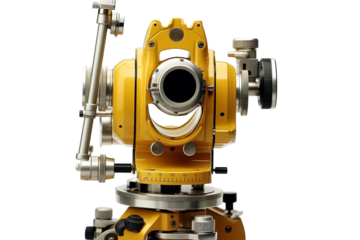 A Yellow Theodolite Poised for Precise Measurement on a Clear PNG or White Background.