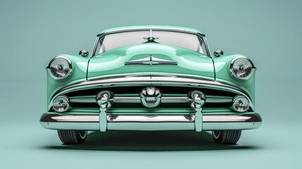 'styled retro front image car classic green style old-fashioned 50s chrome transportation antique old drive grill vintage vehicle bumper auto automobile luxury'