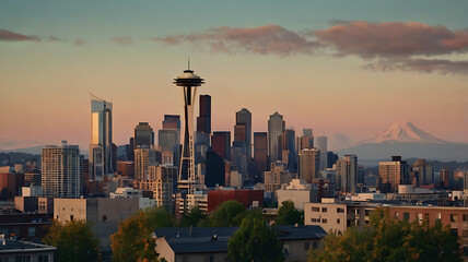 sky scraping buildings in a city with houses and offices