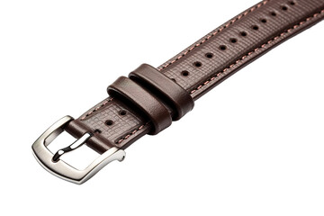 A Timeless Brown Leather Watch Band With A Polished Silver Buckle on a Clear PNG or White Background.
