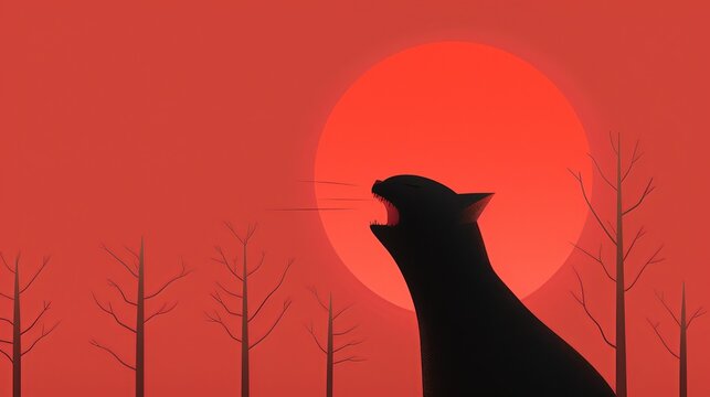 Blood-curdling scream echoing through a dark forest, chilling the spine. Illustration Flat Color, Clip Art Style , Minimalism,