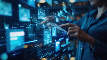 Obraz premium the latest document management technologies in action, featuring smart devices, cloud-based collaboration, and advanced software solutions that enhance organizational productivity.