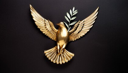 Craft a logo of a golden dove carrying an olive branch.