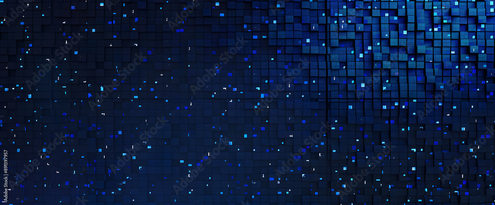 Leinwandbilder dark background with blue pixel pattern. vector illustration of abstract bg with geometric square el