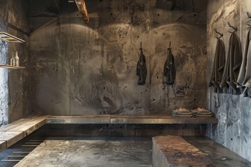 Obraz premium Industrial style dressing room with concrete walls showing modern interior design