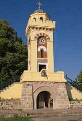 Kamenica, Serbia - Jul 9, 2024: Cegar is a place in Serbia where the Battle of Cegar Hill took place. It was erected for the 15th anniversary of the liberation of Nis from the Turks. Selective focus
