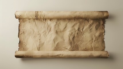 A blank ancient paper scroll on a neutral background, offering ample copy space for text. Perfect for banners and historical-themed projects.