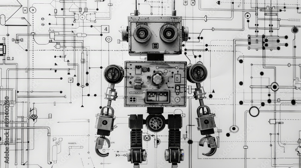 Leinwandbilder Futuristic robot with detailed mechanical components and digital interface. Concept of advanced robotics and technology integration.