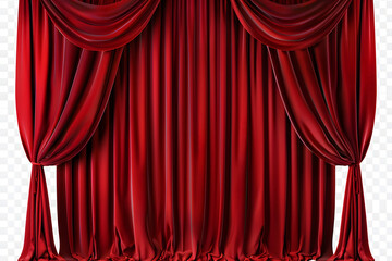 Red theater curtains isolated on white background