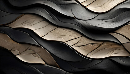 Abstract Wavy Wooden Panel Design in Black and Gold
