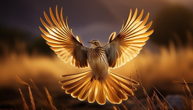 Create a logo of a golden skylark ascending.
