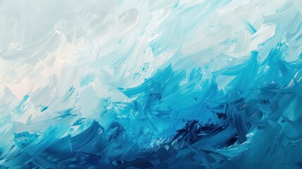 Obraz premium Abstract pastel, soft cold ice electric sky blue and white color contemporary oil paint brushstrokes texture pattern painting, wallpaper background, art painting. Artistic backdrop