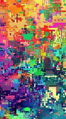 Colorful Abstract Geometric Digital Art featuring a complex and vibrant design with a mixture of bright colors and shapes.