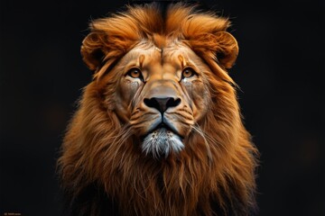 Fototapeta premium Lion portrait on black background.